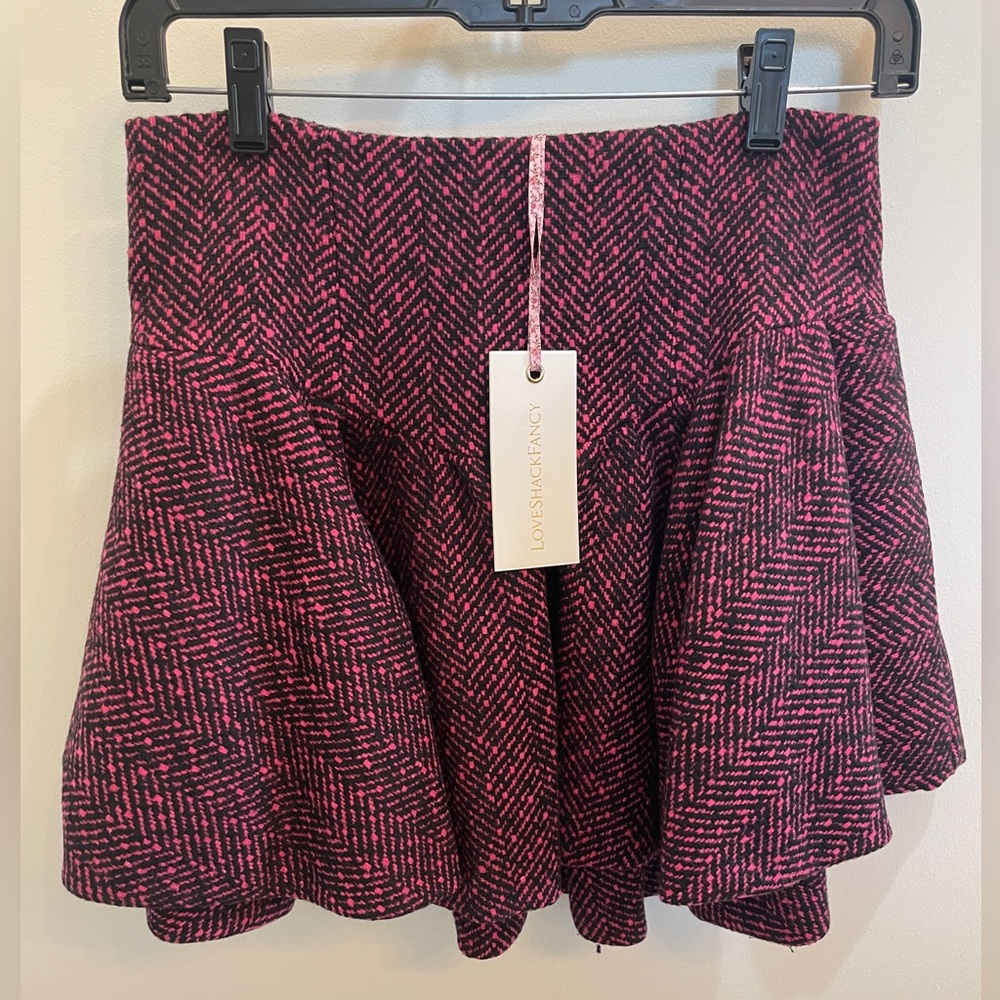 LoveShackFancy NWT boison pink and black tweed skirt size 2